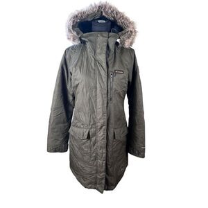 Columbia Woman's S Suttle Mountain Long Insulated Jacket Olive Green Omni-Heat
